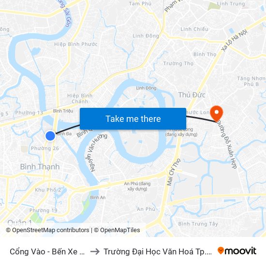 Cổng Vào - Bến Xe Miền Đông to Trường Đại Học Văn Hoá Tp.Hcm - Cơ Sở 2 map