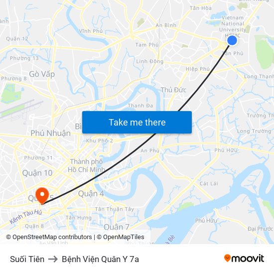 Suối Tiên to Bệnh Viện Quân Y 7a map