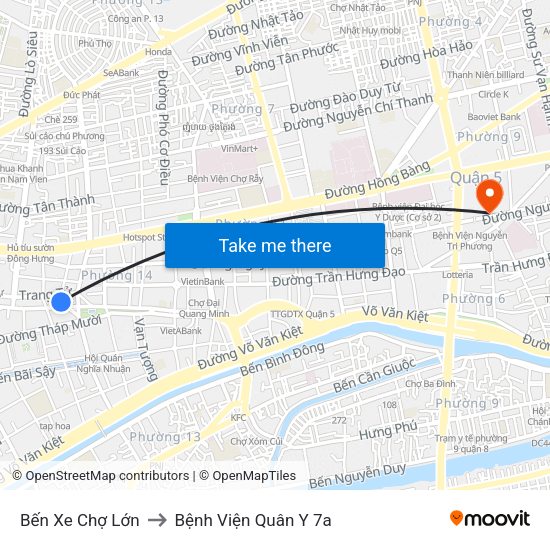 Bến Xe Chợ Lớn to Bệnh Viện Quân Y 7a map