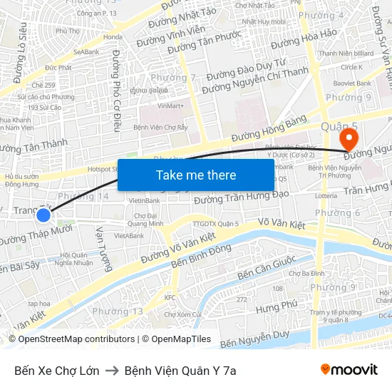 Bến Xe Chợ Lớn to Bệnh Viện Quân Y 7a map