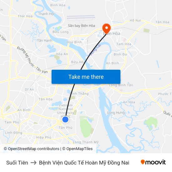 Suối Tiên to Bệnh Viện Quốc Tế Hoàn Mỹ Đồng Nai map