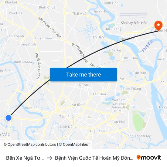 Bến Xe Ngã Tư Ga to Bệnh Viện Quốc Tế Hoàn Mỹ Đồng Nai map