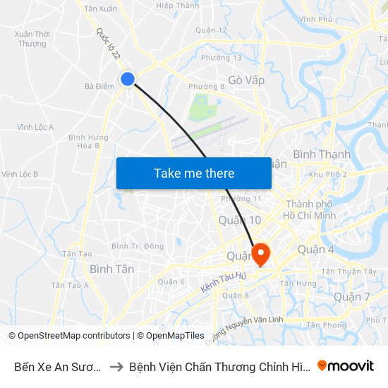 Bến Xe An Sương to Bệnh Viện Chấn Thương Chỉnh Hình map