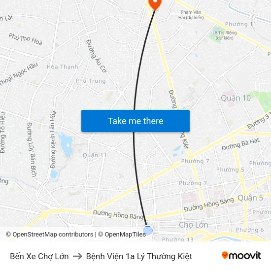 Bến Xe Chợ Lớn to Bệnh Viện 1a Lý Thường Kiệt map