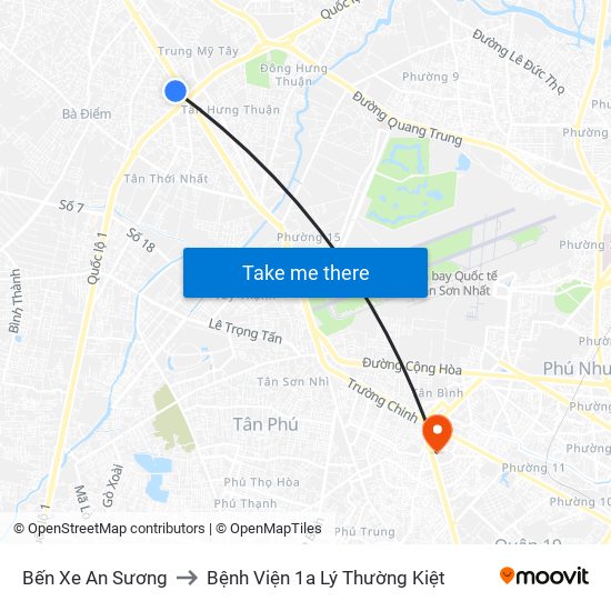 Bến Xe An Sương to Bệnh Viện 1a Lý Thường Kiệt map