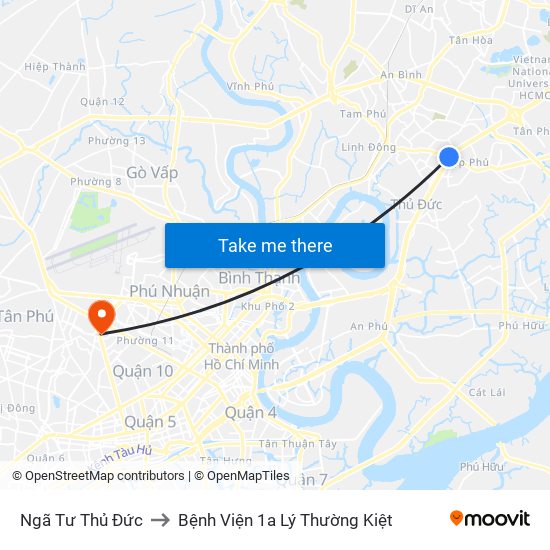 Ngã Tư Thủ Đức to Bệnh Viện 1a Lý Thường Kiệt map