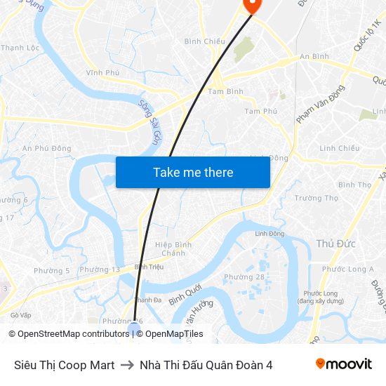 Siêu Thị Coop Mart to Nhà Thi Đấu Quân Đoàn 4 map