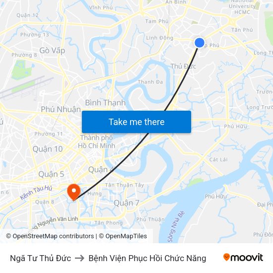 Ngã Tư Thủ Đức to Bệnh Viện Phục Hồi Chức Năng map