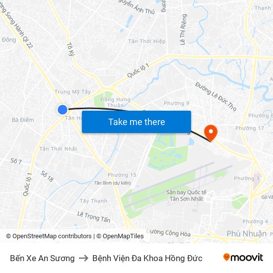 Bến Xe An Sương to Bệnh Viện Đa Khoa Hồng Đức map