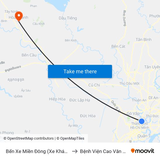Bến Xe Miền Đông (Xe Khách) to Bệnh Viện Cao Văn Chí map