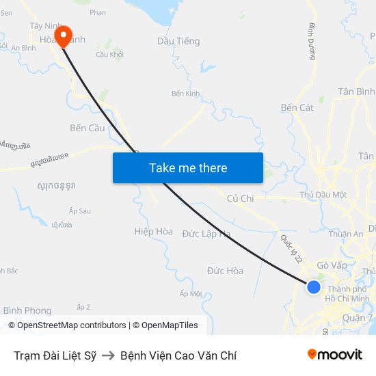 Trạm Đài Liệt Sỹ to Bệnh Viện Cao Văn Chí map