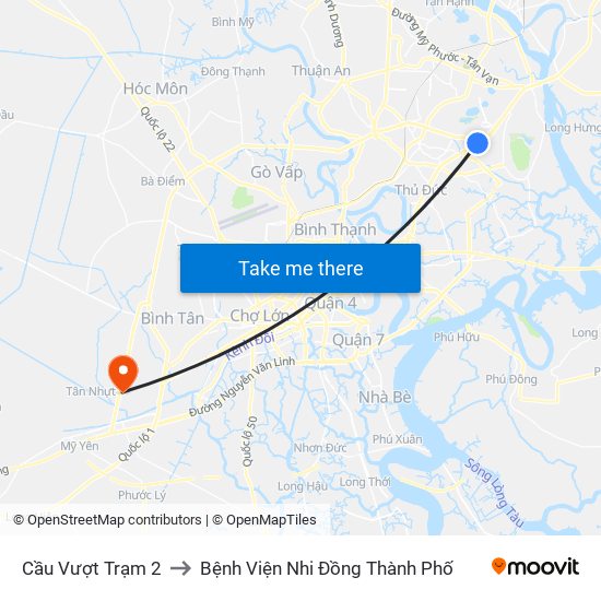 Cầu Vượt Trạm 2 to Bệnh Viện Nhi Đồng Thành Phố map