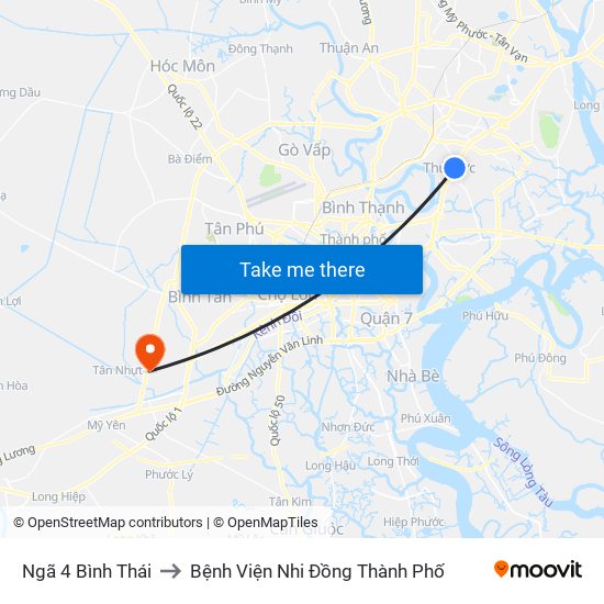 Ngã 4 Bình Thái to Bệnh Viện Nhi Đồng Thành Phố map