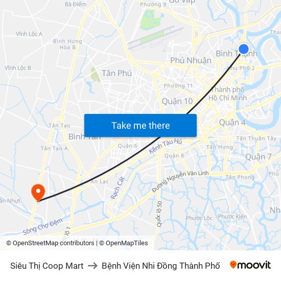 Siêu Thị Coop Mart to Bệnh Viện Nhi Đồng Thành Phố map