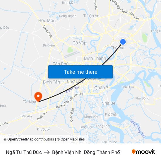 Ngã Tư Thủ Đức to Bệnh Viện Nhi Đồng Thành Phố map