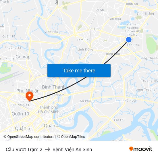 Cầu Vượt Trạm 2 to Bệnh Viện An Sinh map