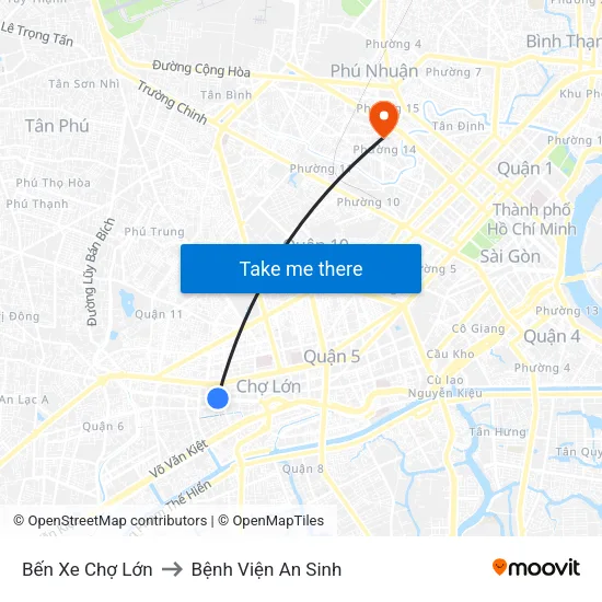Bến Xe Chợ Lớn to Bệnh Viện An Sinh map