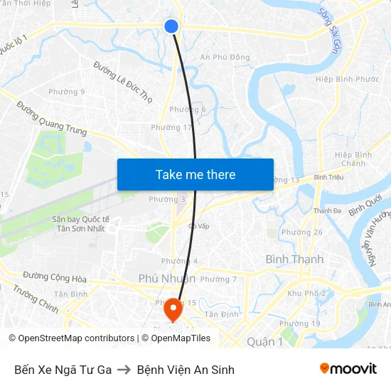 Bến Xe Ngã Tư Ga to Bệnh Viện An Sinh map