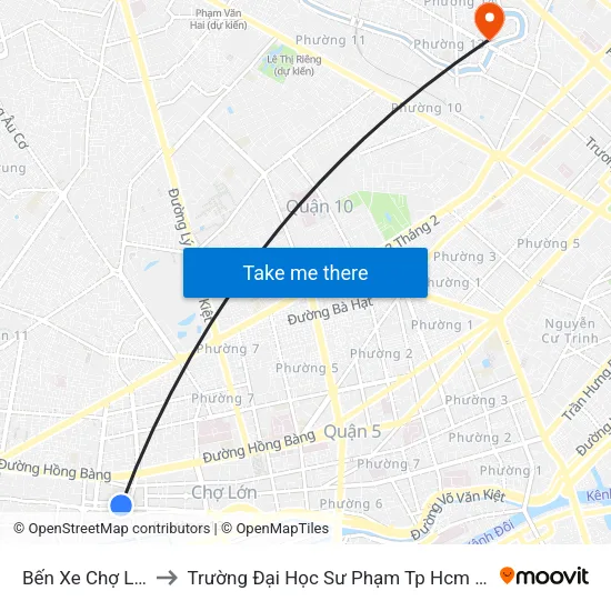 Bến Xe Chợ Lớn to Trường Đại Học Sư Phạm Tp Hcm Cs2 map