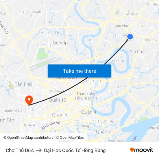 Chợ Thủ Đức to Đại Học Quốc Tế Hồng Bàng map