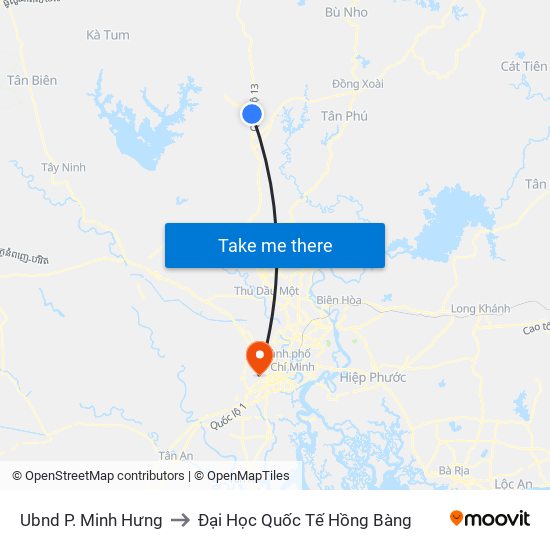 Ubnd P. Minh Hưng to Đại Học Quốc Tế Hồng Bàng map