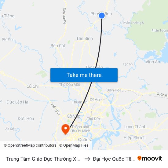 Trung Tâm Giáo Dục Thường Xuyên Huyện Phú Giáo to Đại Học Quốc Tế Hồng Bàng map