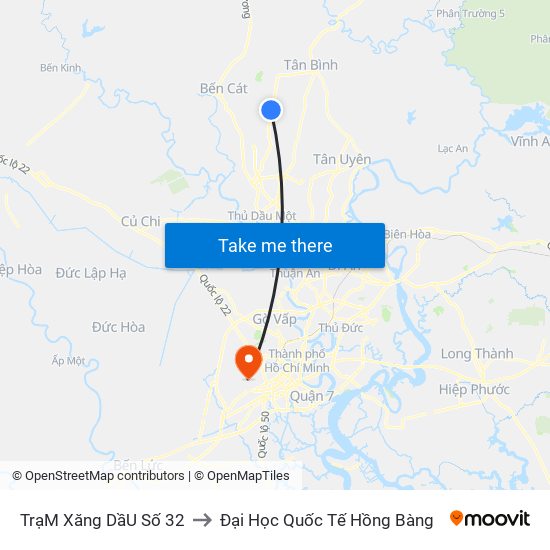 TrạM Xăng DầU Số 32 to Đại Học Quốc Tế Hồng Bàng map