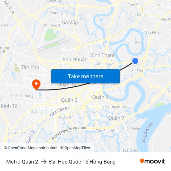Metro Quận 2 to Đại Học Quốc Tế Hồng Bàng map
