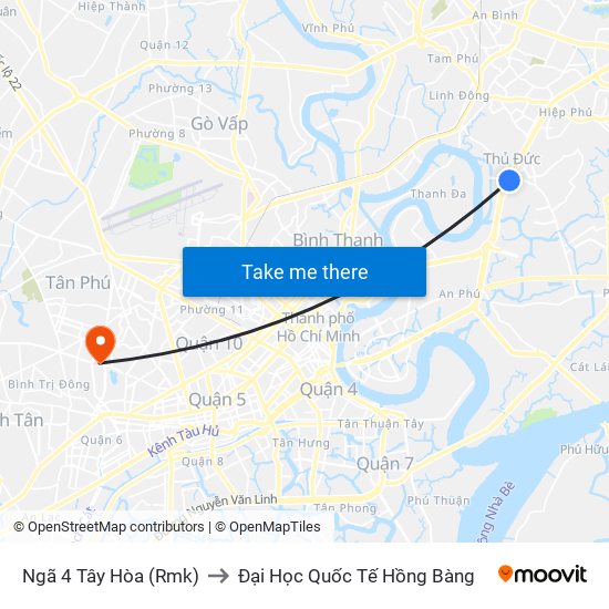 Ngã 4 Tây Hòa (Rmk) to Đại Học Quốc Tế Hồng Bàng map