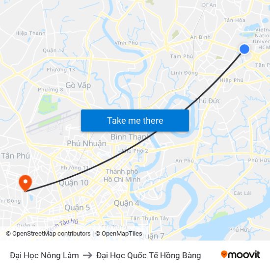 Đại Học Nông Lâm to Đại Học Quốc Tế Hồng Bàng map