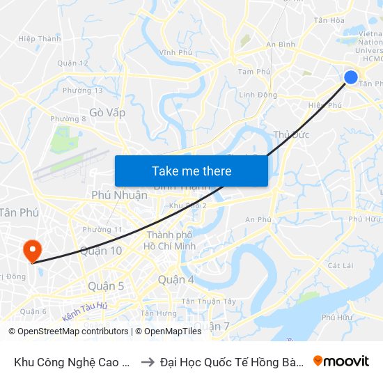 Khu Công Nghệ Cao Q9 to Đại Học Quốc Tế Hồng Bàng map