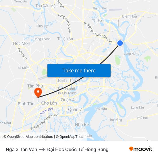 Ngã 3 Tân Vạn to Đại Học Quốc Tế Hồng Bàng map