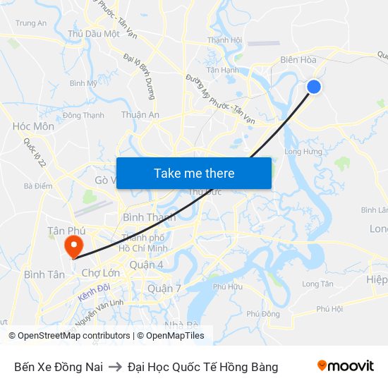 Bến Xe Đồng Nai to Đại Học Quốc Tế Hồng Bàng map