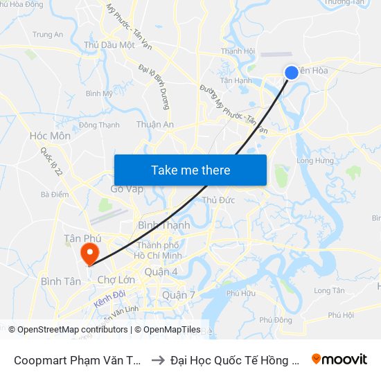Coopmart Phạm Văn Thuận to Đại Học Quốc Tế Hồng Bàng map