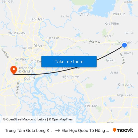 Trung Tâm Gdtx Long Khánh to Đại Học Quốc Tế Hồng Bàng map