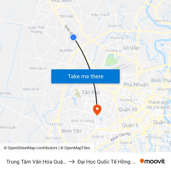 Trung Tâm Văn Hóa Quận 12 to Đại Học Quốc Tế Hồng Bàng map