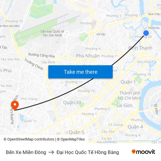 Bến Xe Miền Đông to Đại Học Quốc Tế Hồng Bàng map