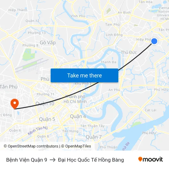 Bệnh Viện Quận 9 to Đại Học Quốc Tế Hồng Bàng map