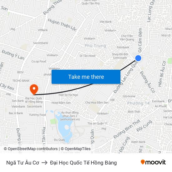 Ngã Tư Âu Cơ to Đại Học Quốc Tế Hồng Bàng map