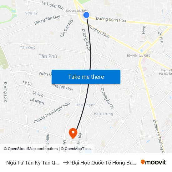 Ngã Tư Tân Kỳ Tân Quý to Đại Học Quốc Tế Hồng Bàng map