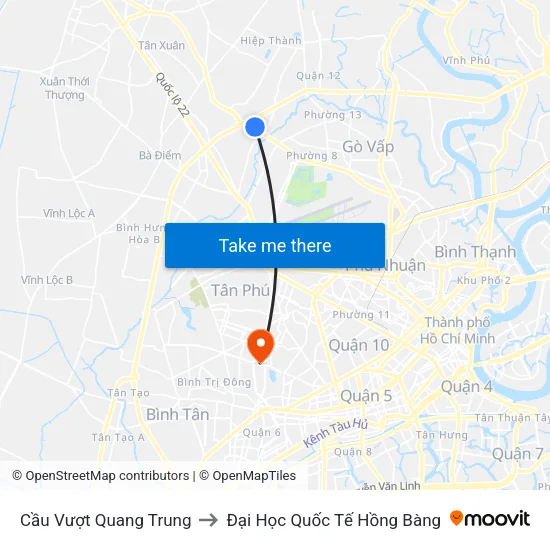 Cầu Vượt Quang Trung to Đại Học Quốc Tế Hồng Bàng map
