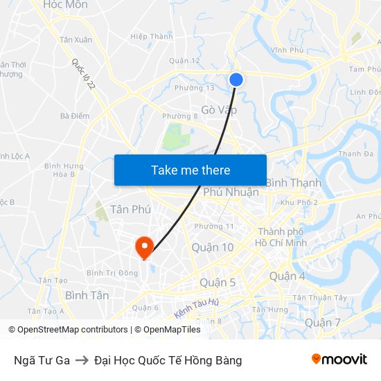 Ngã Tư Ga to Đại Học Quốc Tế Hồng Bàng map