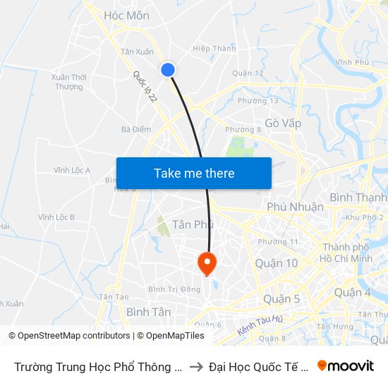 Trường Trung Học Phổ Thông Nguyễn Hữu Cầu to Đại Học Quốc Tế Hồng Bàng map