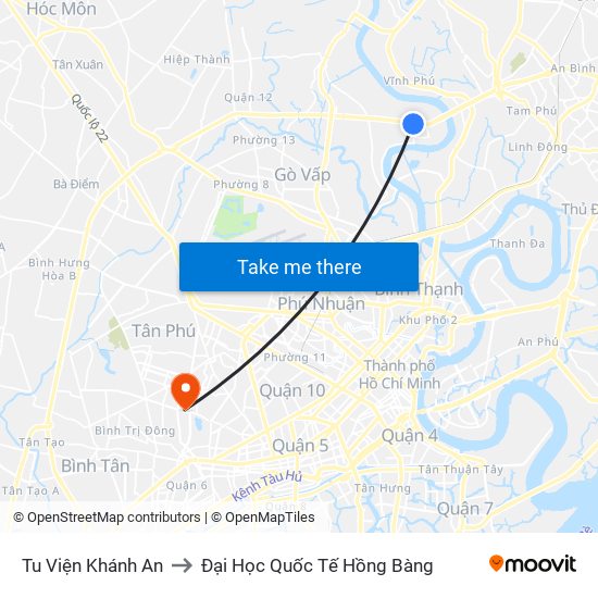 Tu Viện Khánh An to Đại Học Quốc Tế Hồng Bàng map