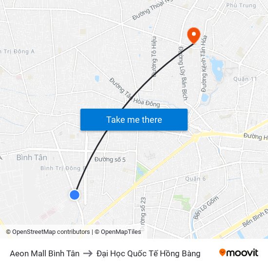 Aeon Mall Bình Tân to Đại Học Quốc Tế Hồng Bàng map