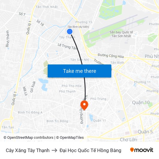 Cây Xăng Tây Thạnh to Đại Học Quốc Tế Hồng Bàng map