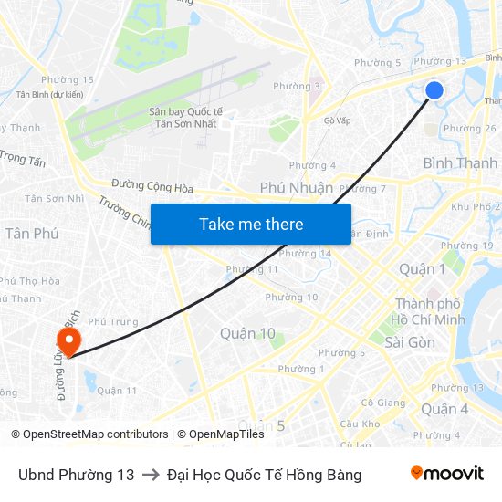 Ubnd Phường 13 to Đại Học Quốc Tế Hồng Bàng map