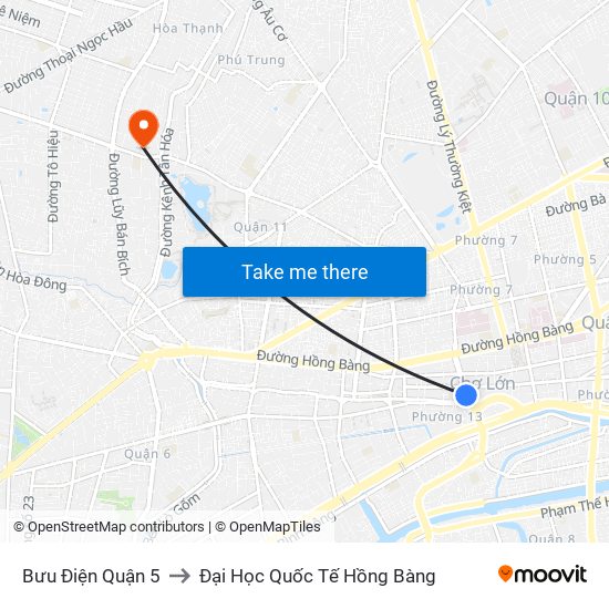 Bưu Điện Quận 5 to Đại Học Quốc Tế Hồng Bàng map