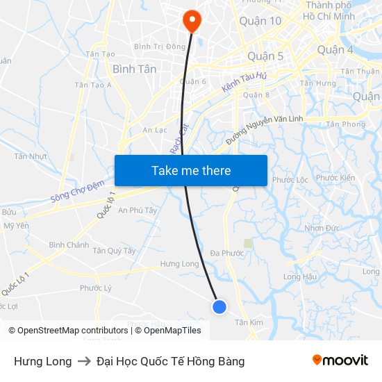 Hưng Long to Đại Học Quốc Tế Hồng Bàng map