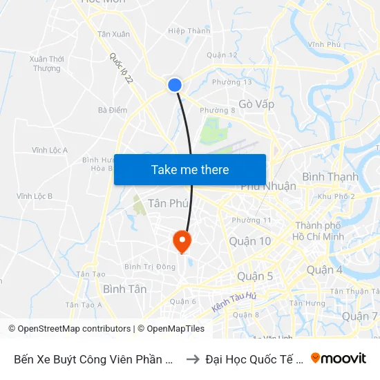 Bến Xe Buýt Công Viên Phần Mềm Quang Trung to Đại Học Quốc Tế Hồng Bàng map